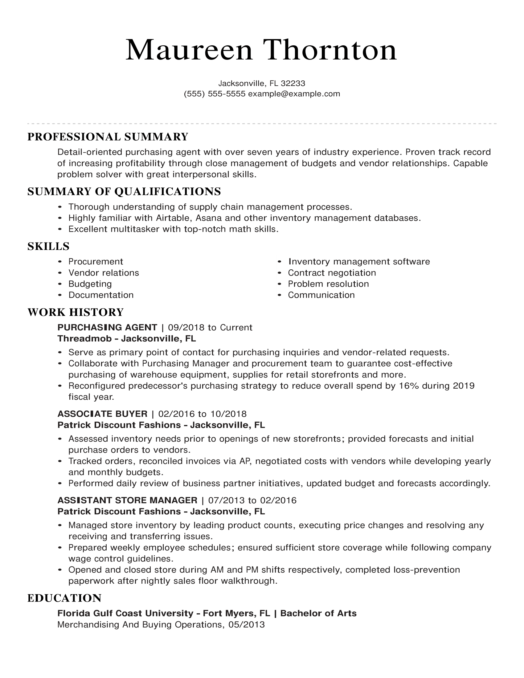 purchase summary in resume