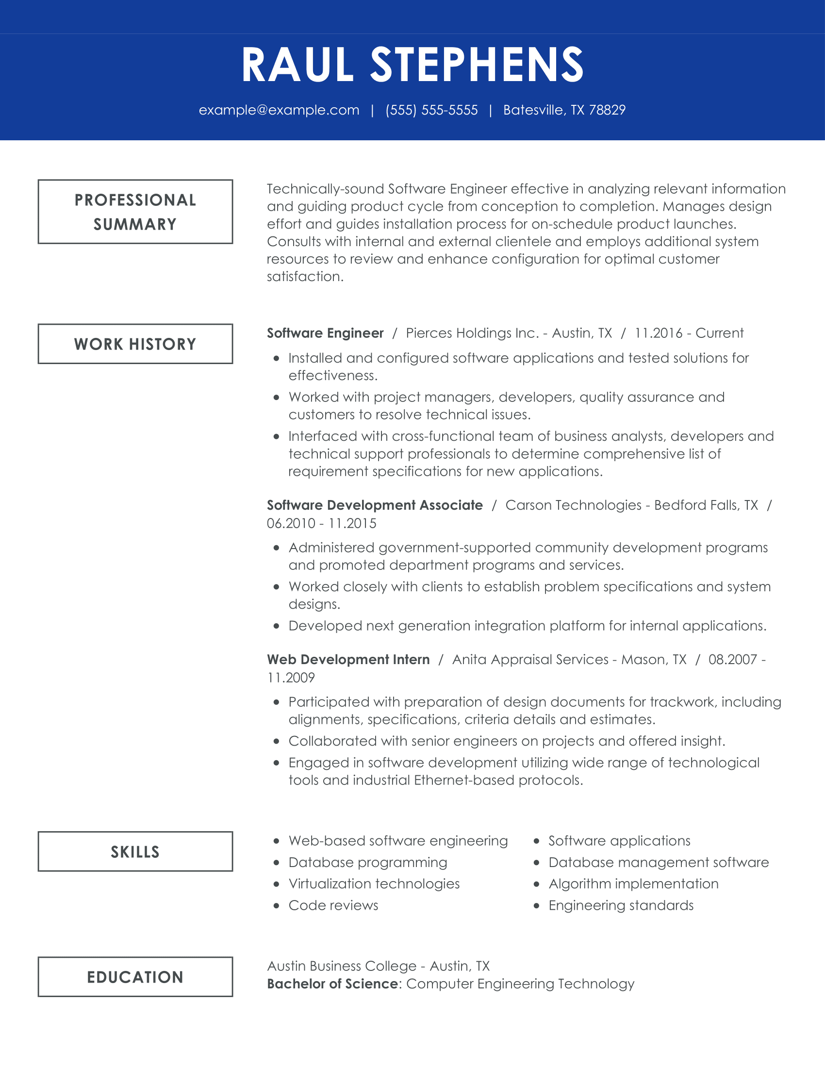 Software Engineer Resume Examples  Computer Software