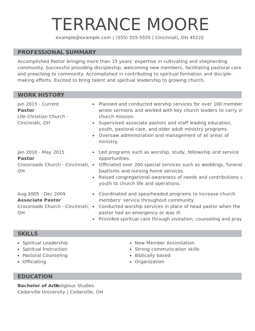 Expert Religion Resume Examples Samples For 2022 LiveCareer
