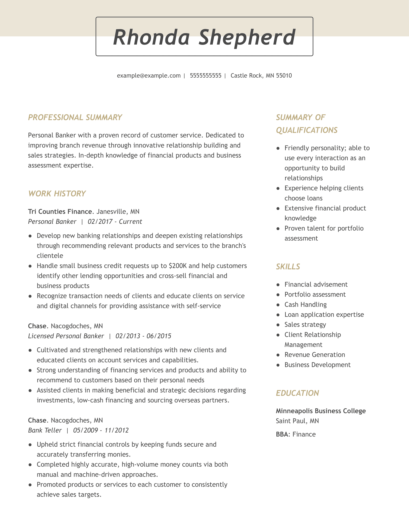 resume examples banker