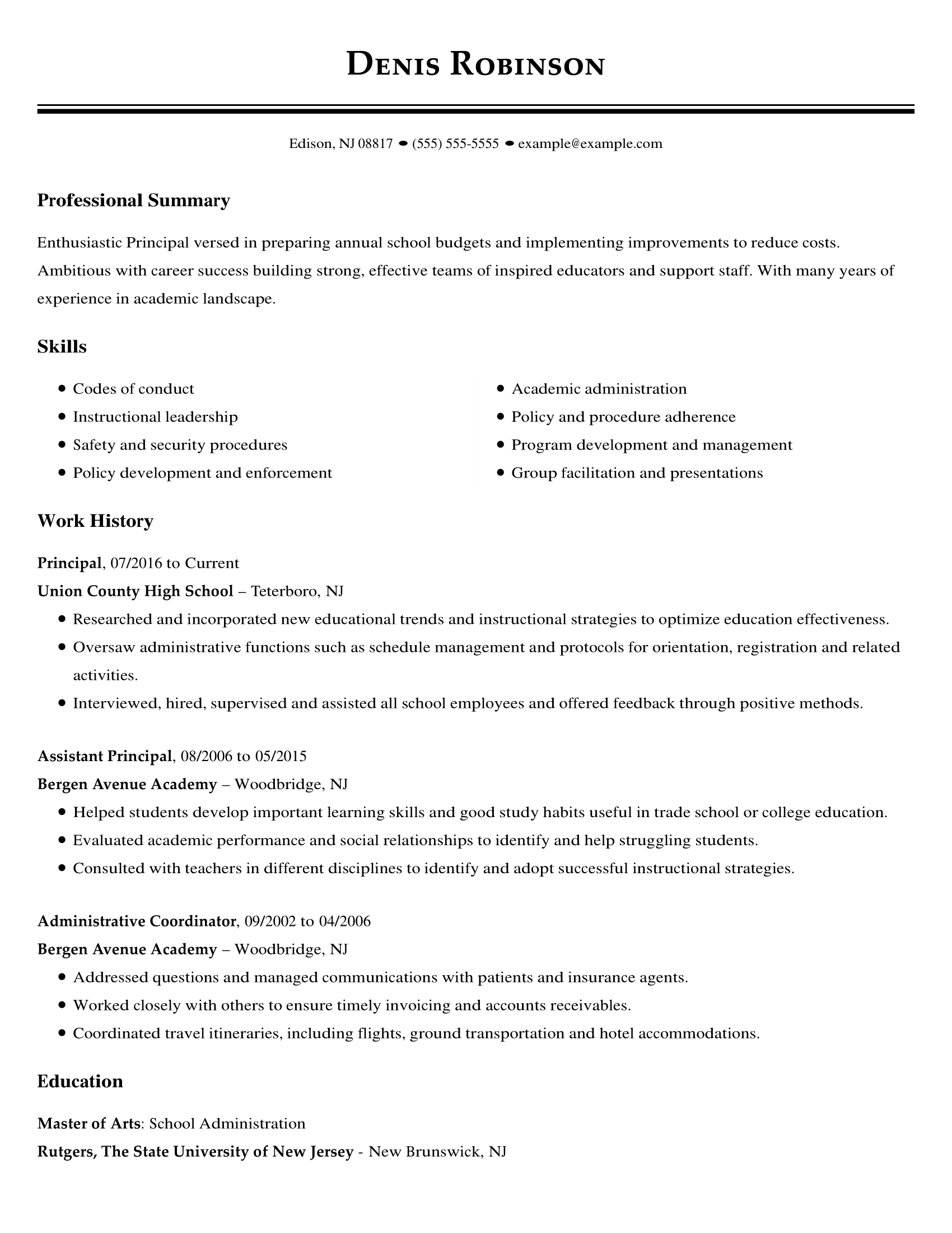 sample resume with education details