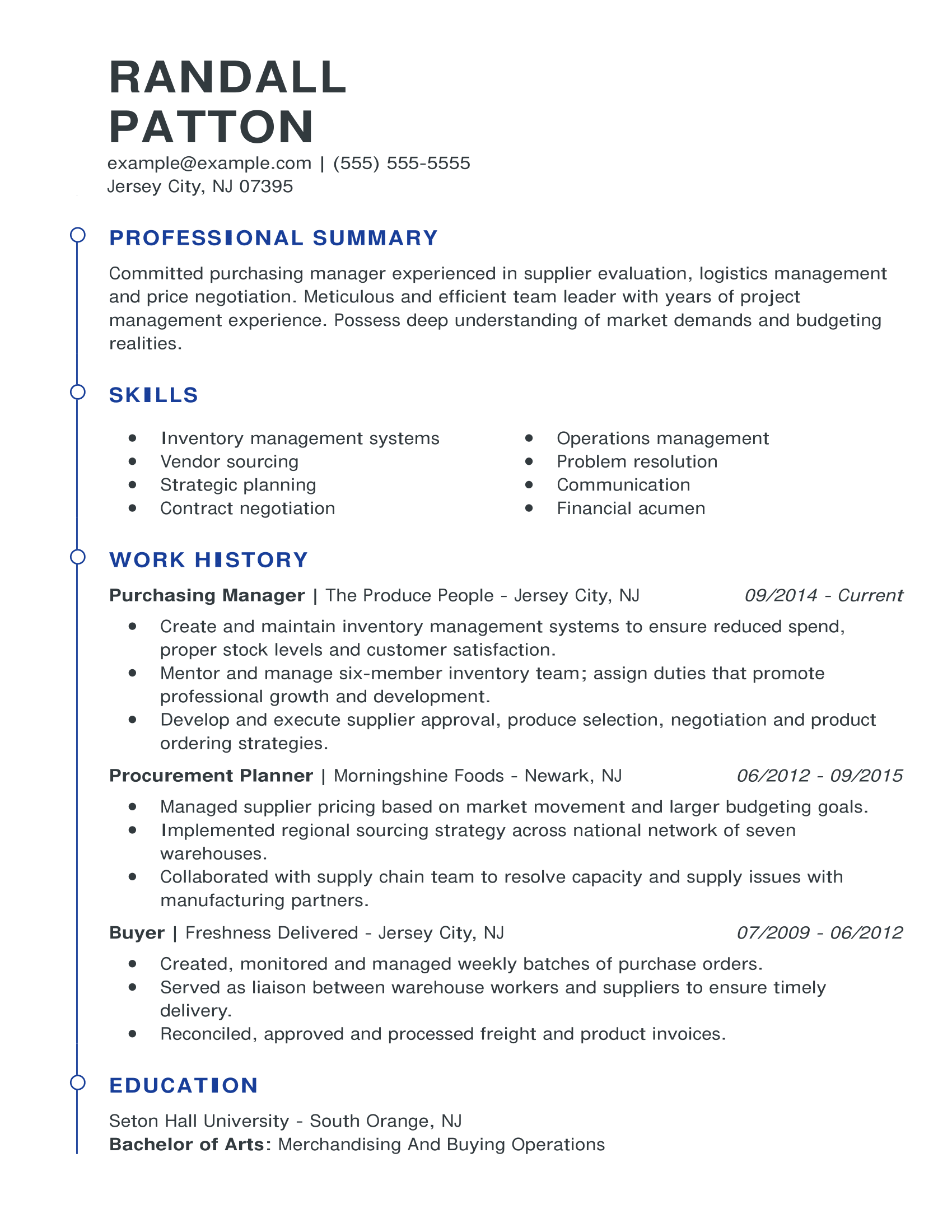 resume examples for purchasing manager