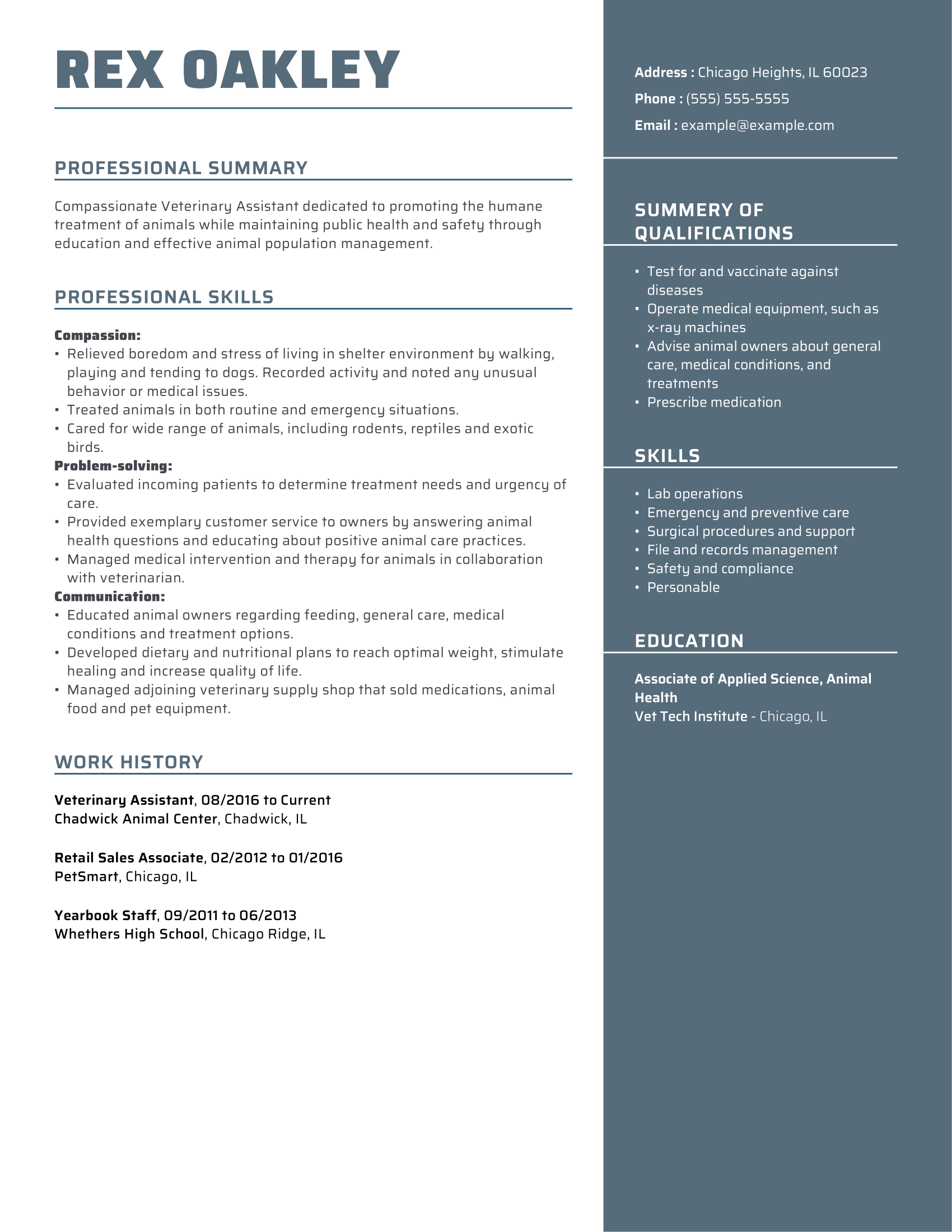 veterinary assistant resume skills examples