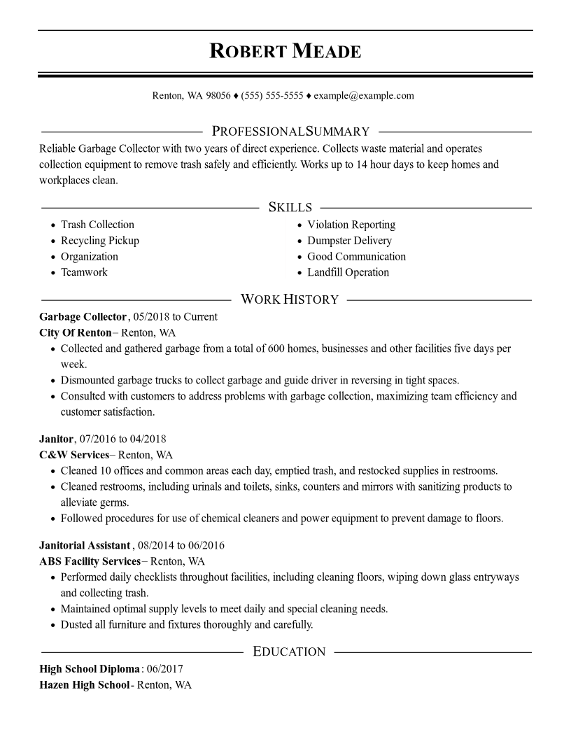 waste management resume examples