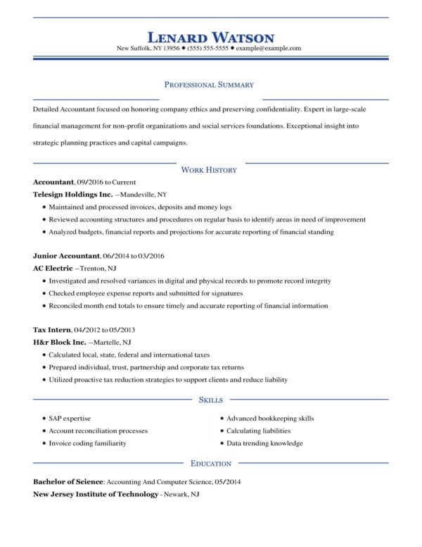 sample resume for accounting head