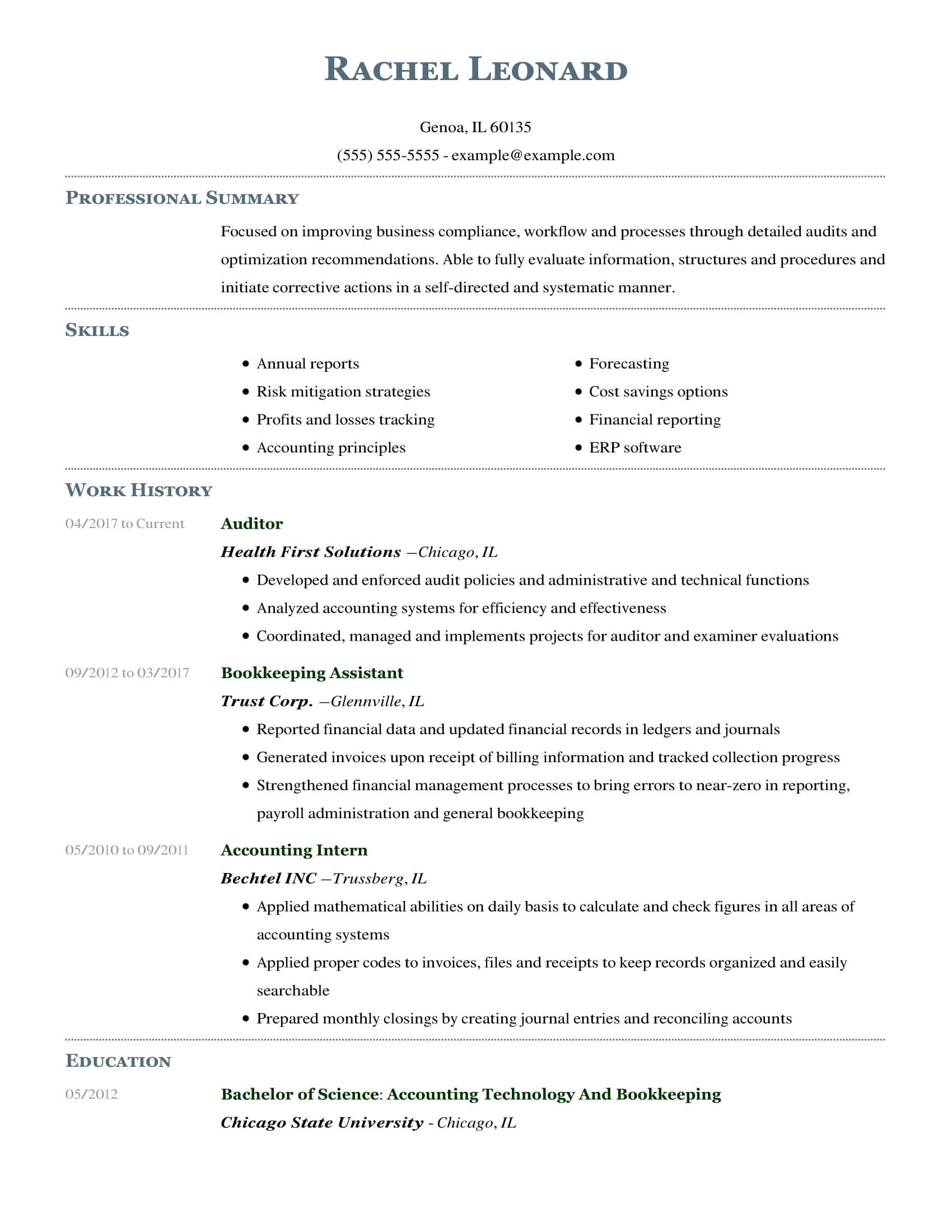 resume samples for accounting professionals