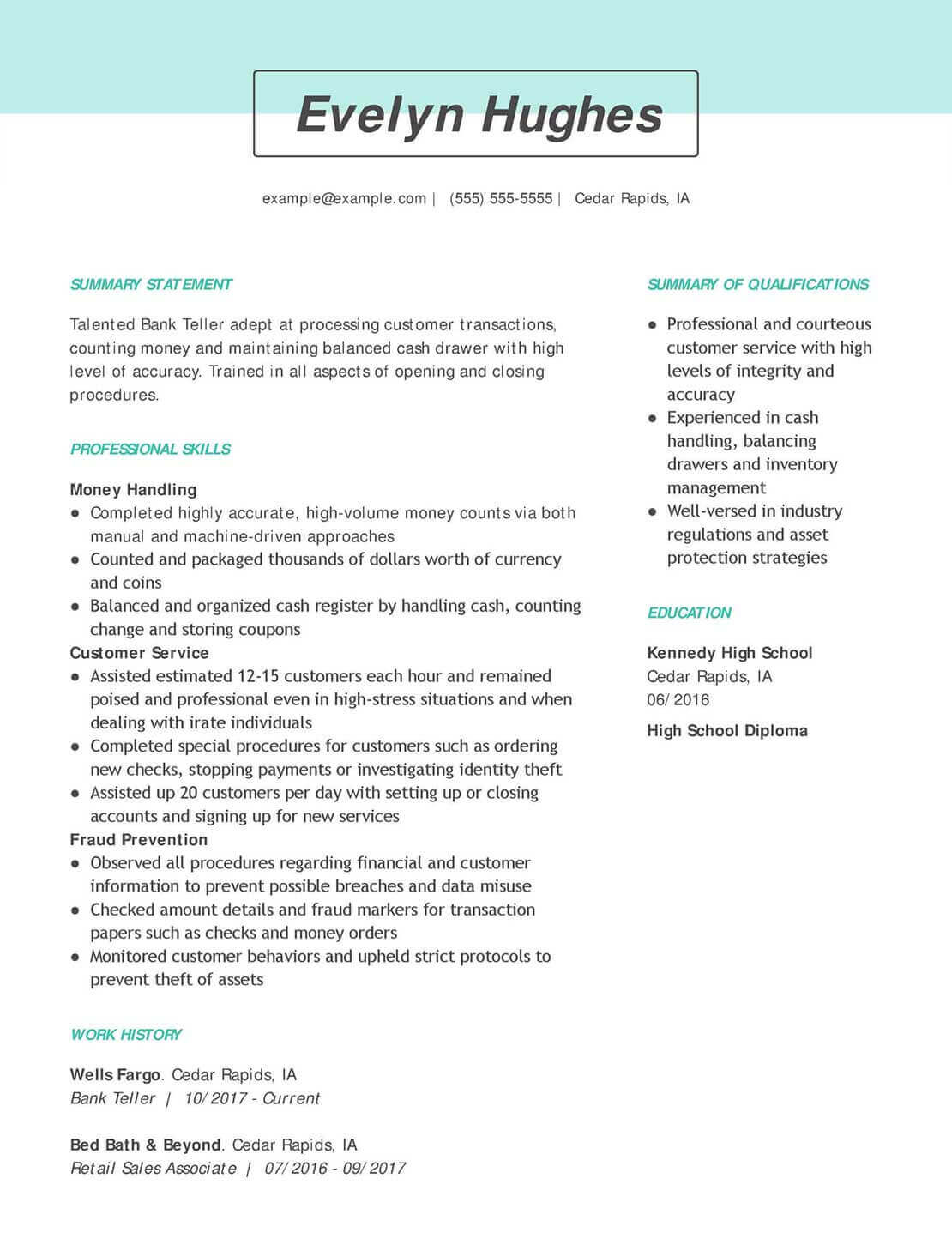 resume objective examples for bank job