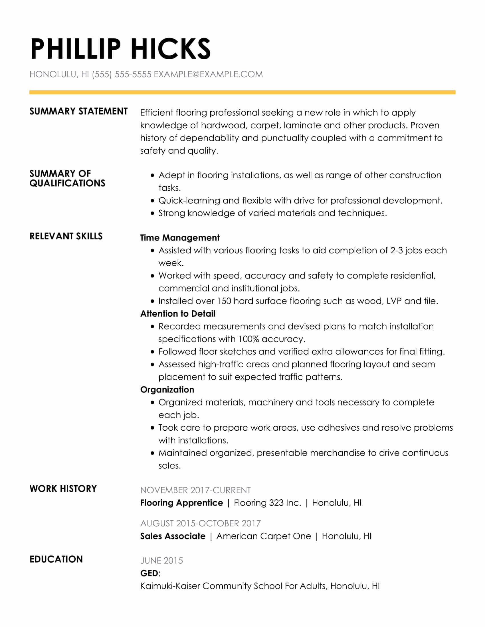 professional qualifications resume examples