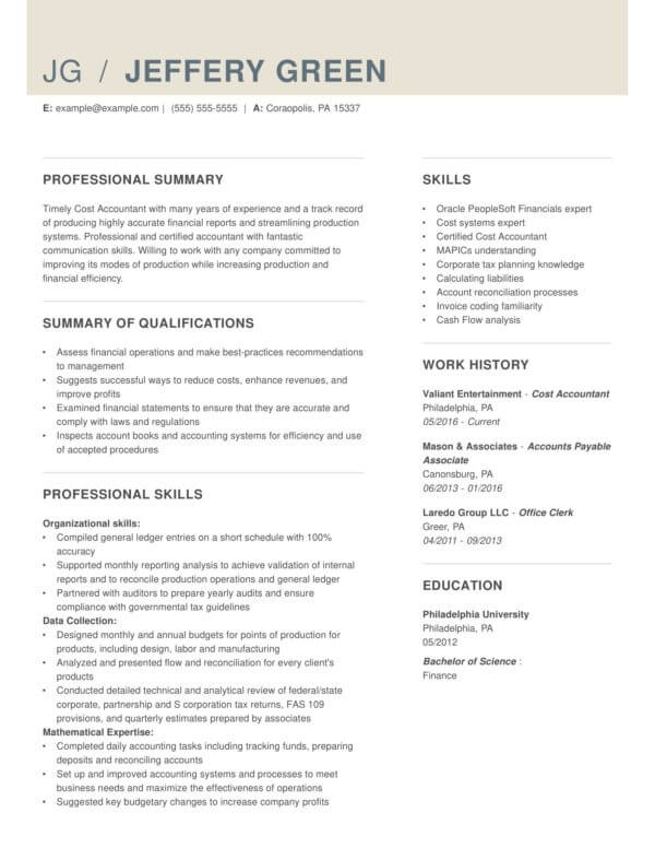 resume format for 2 years experience in accounting