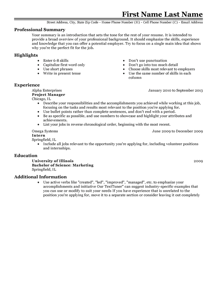 resume sample work experience