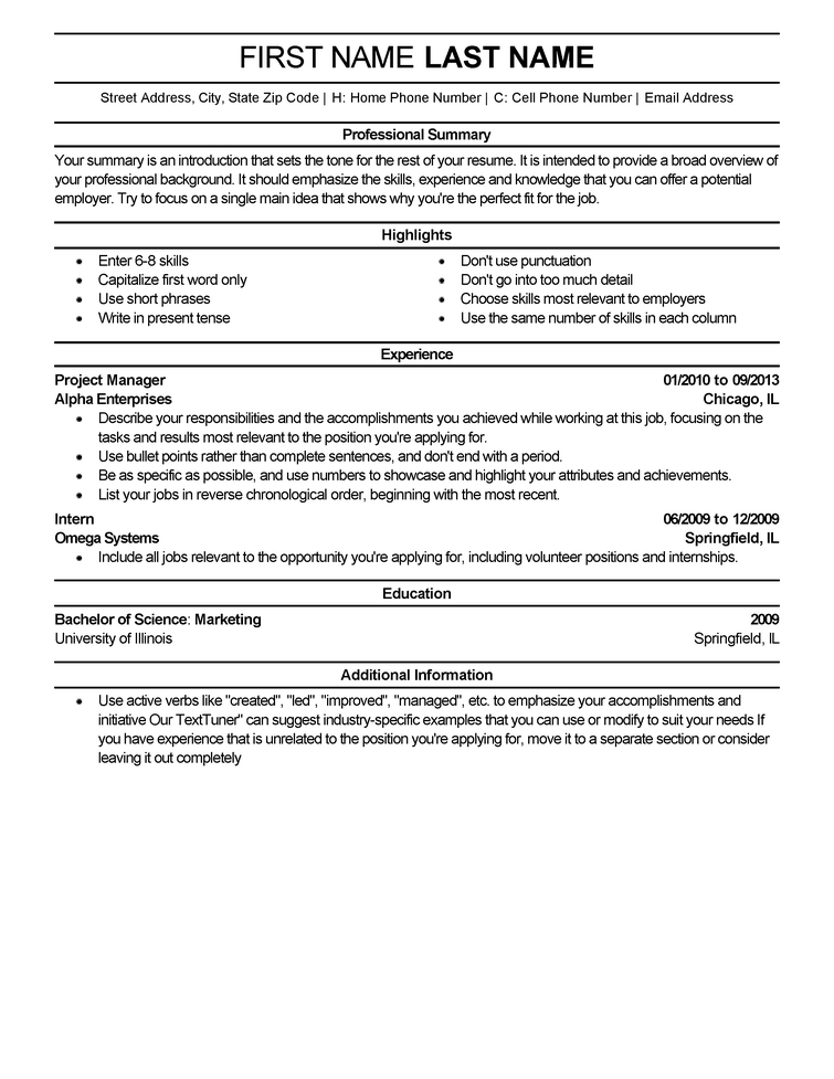 resume format experienced professionals