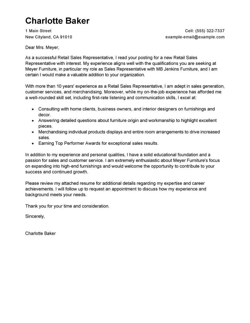 sample of application letter as sales representative