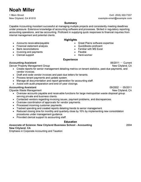 resume sample for accounting assistant