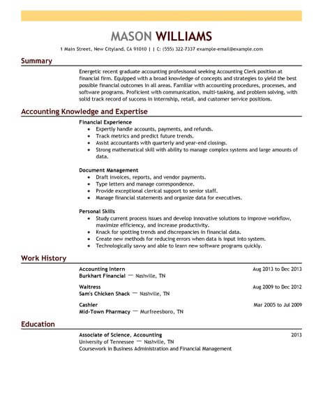 resume sample accounting clerk