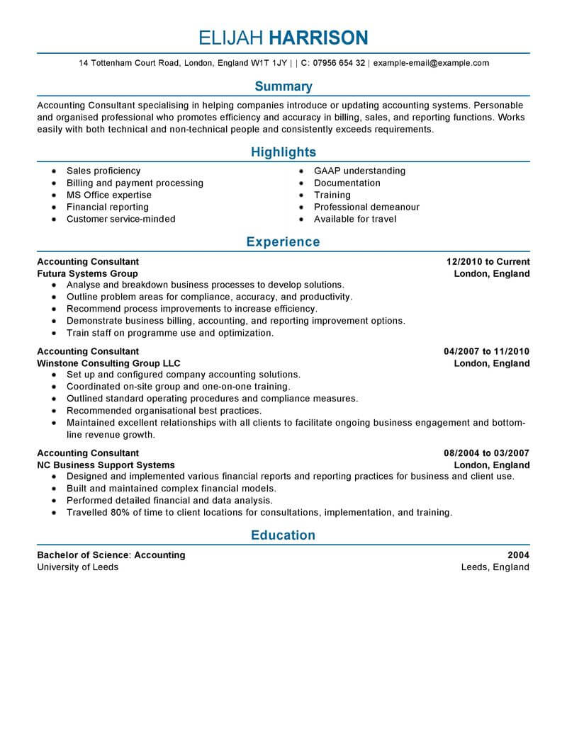 consultant job description for resume