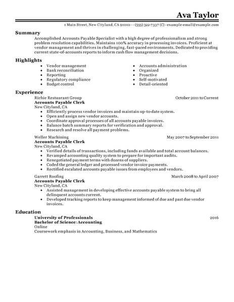 accounts payable job description resume sample