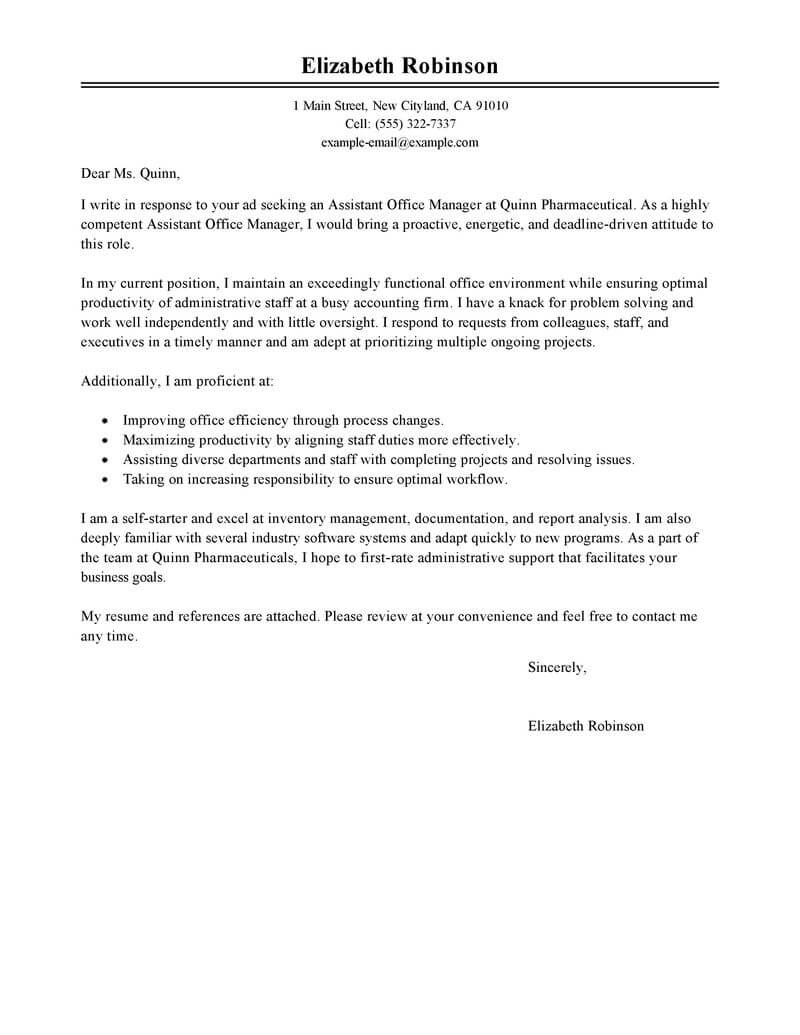 administrative assistant general cover letter