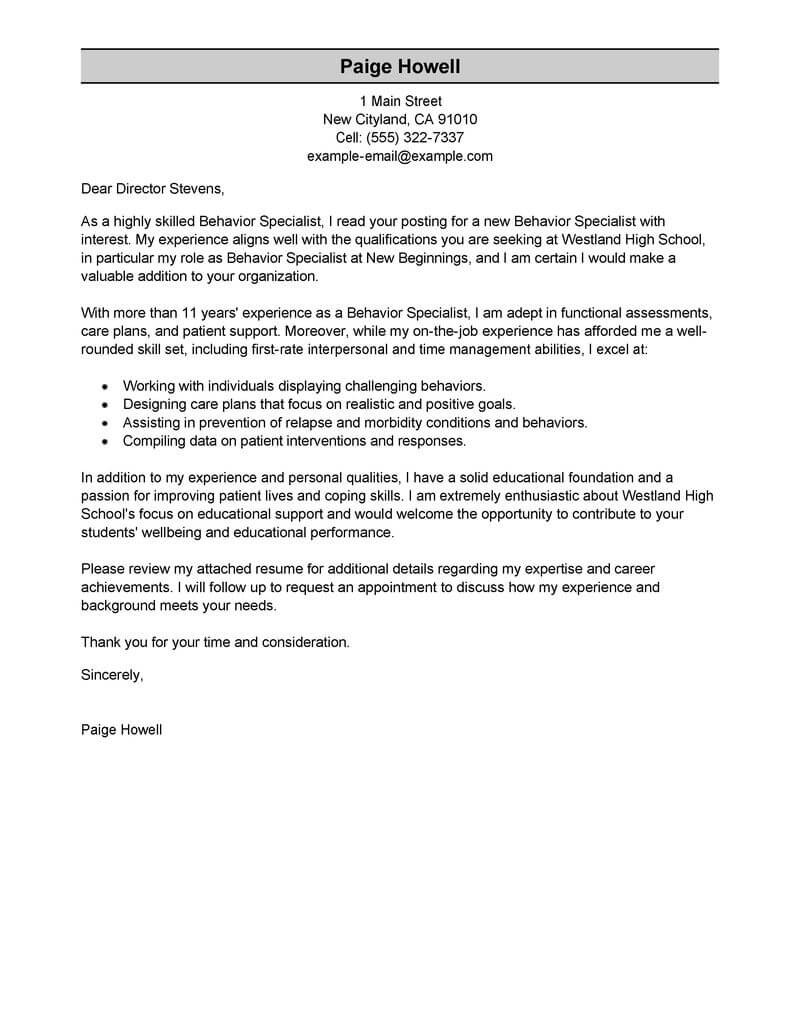 behaviour support worker cover letter