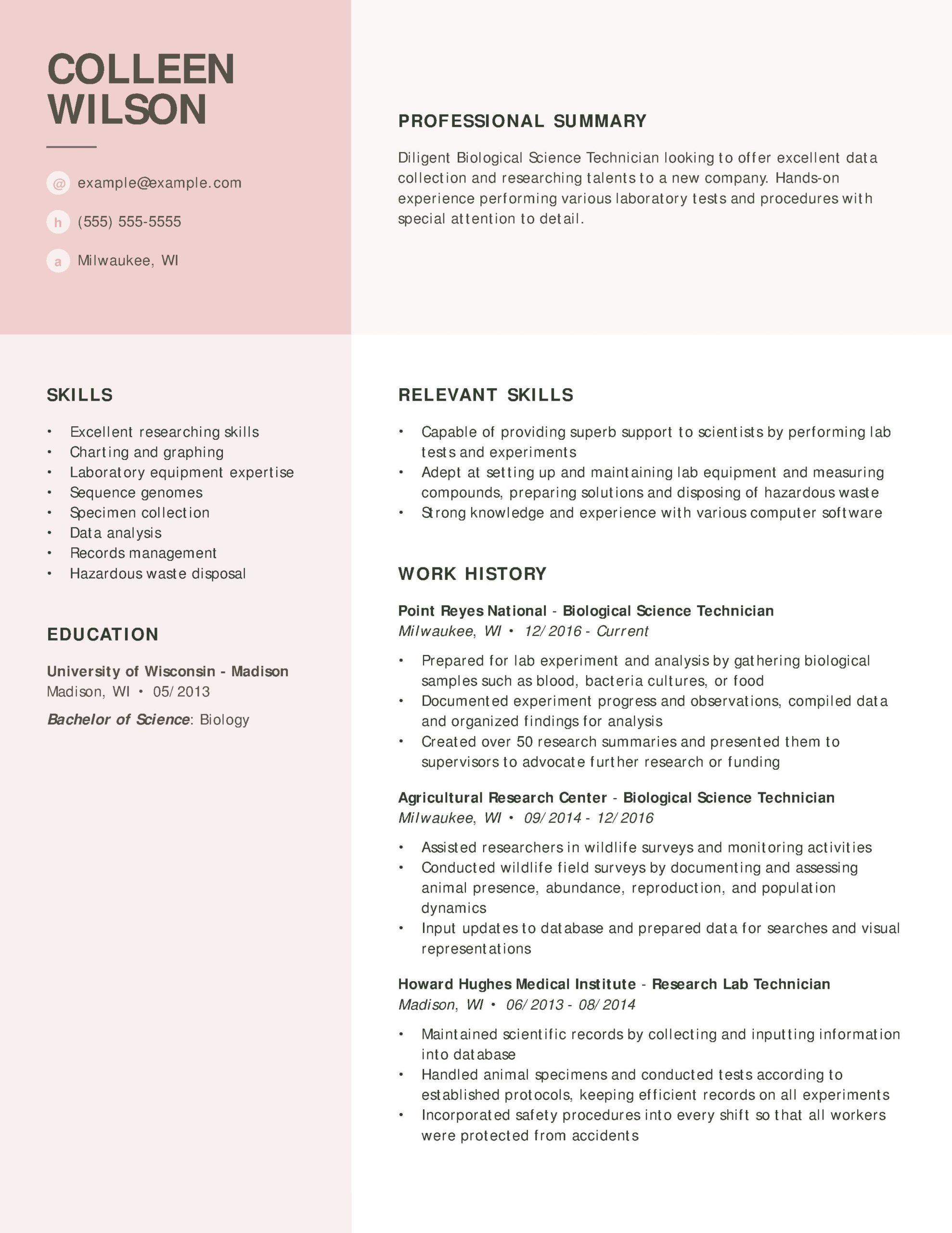 entry level biology resume examples