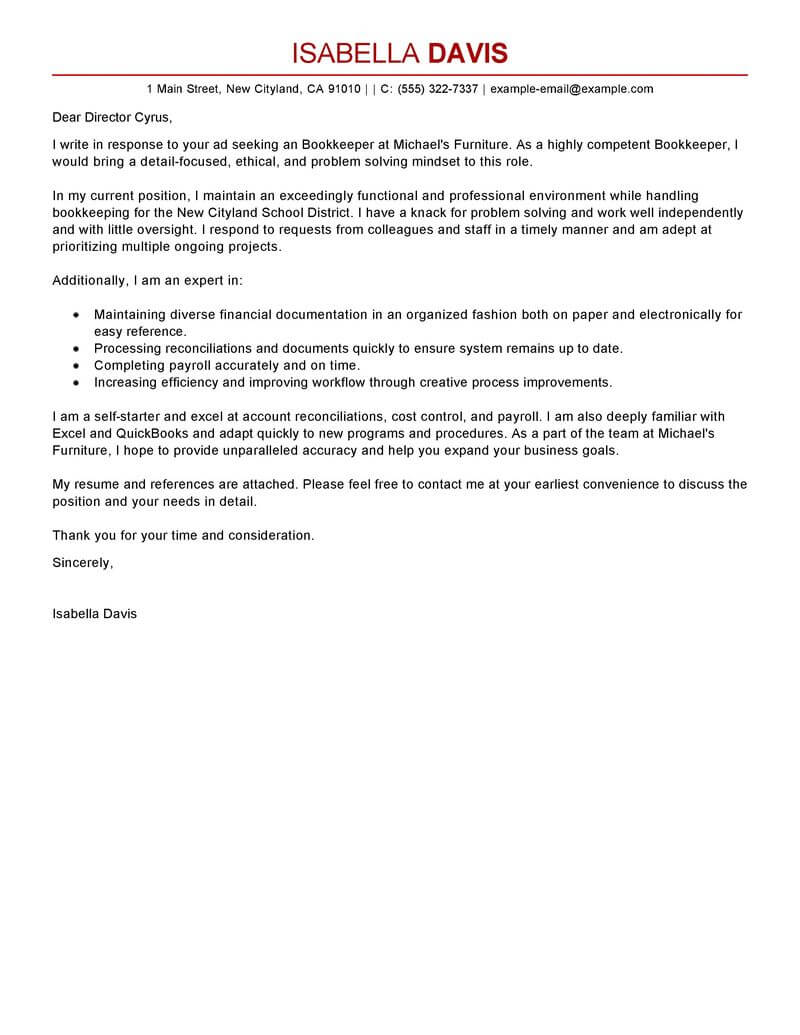 cover letter for bookkeeping post