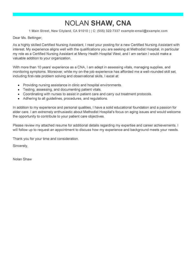 cover letter for health care assistant template