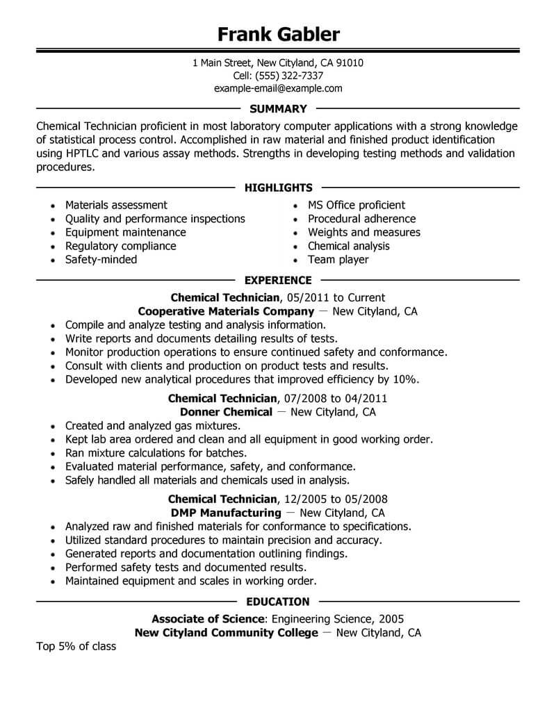 resume objective example for technician