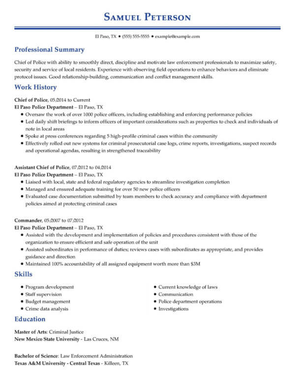 objective in resume sample for police