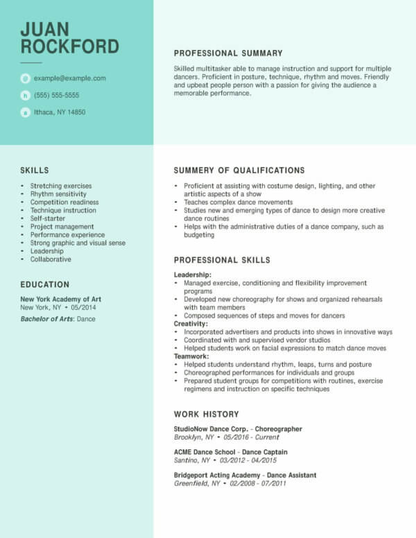 Professional Dance Resume Examples - Choreographer Resume Example 