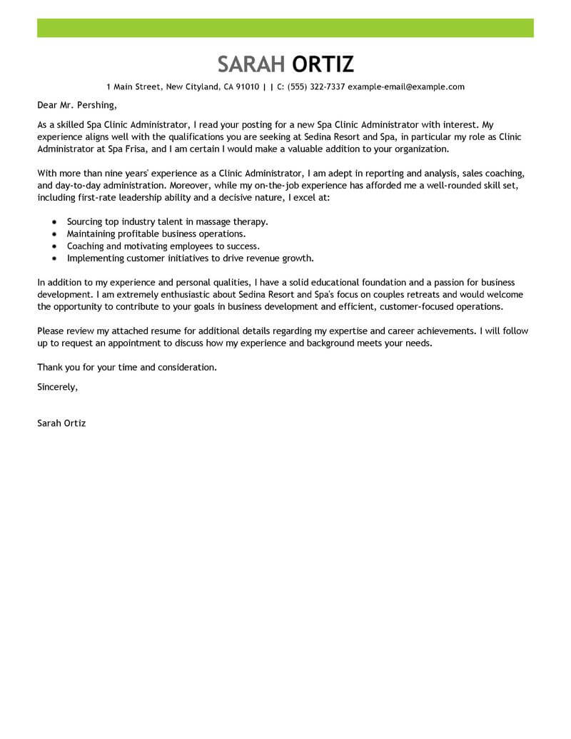 healthcare administration cover letter samples