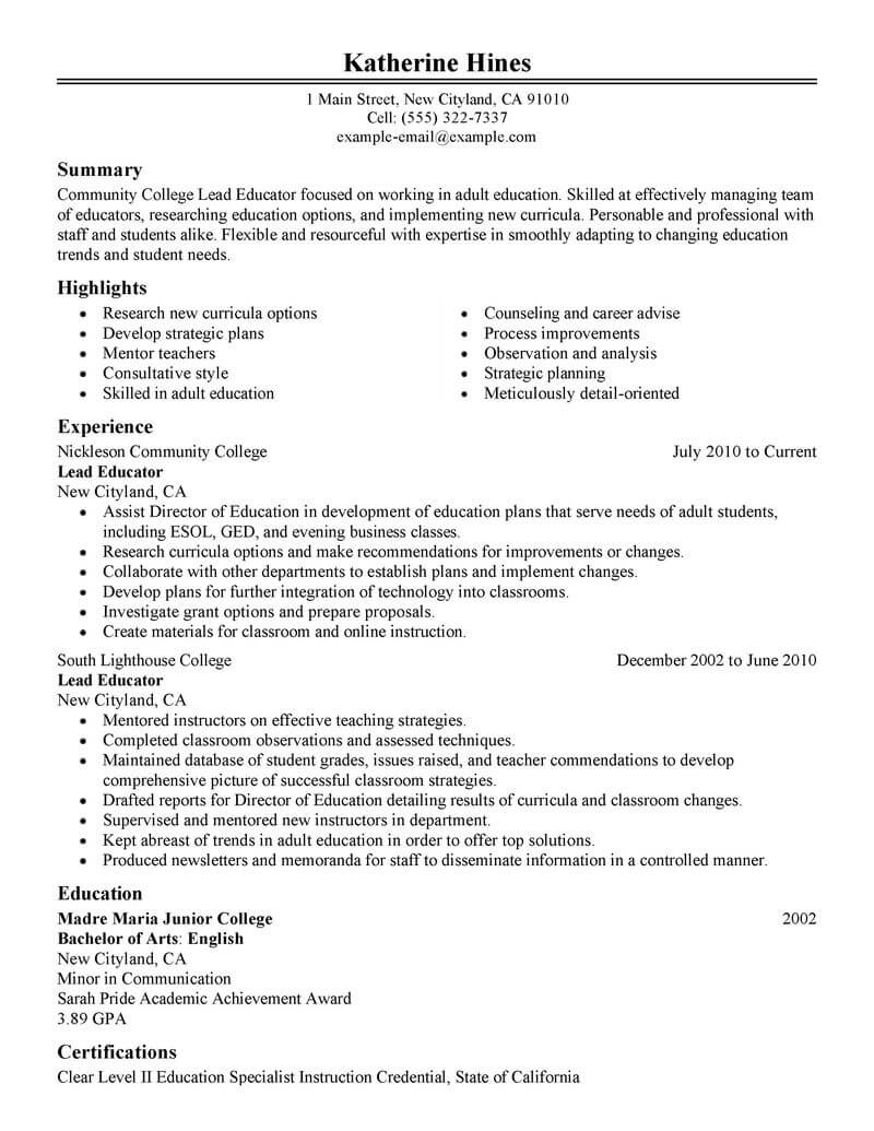 teacher leadership resume examples