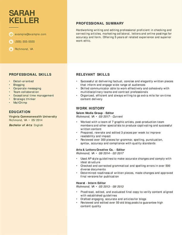 copywriting resume samples