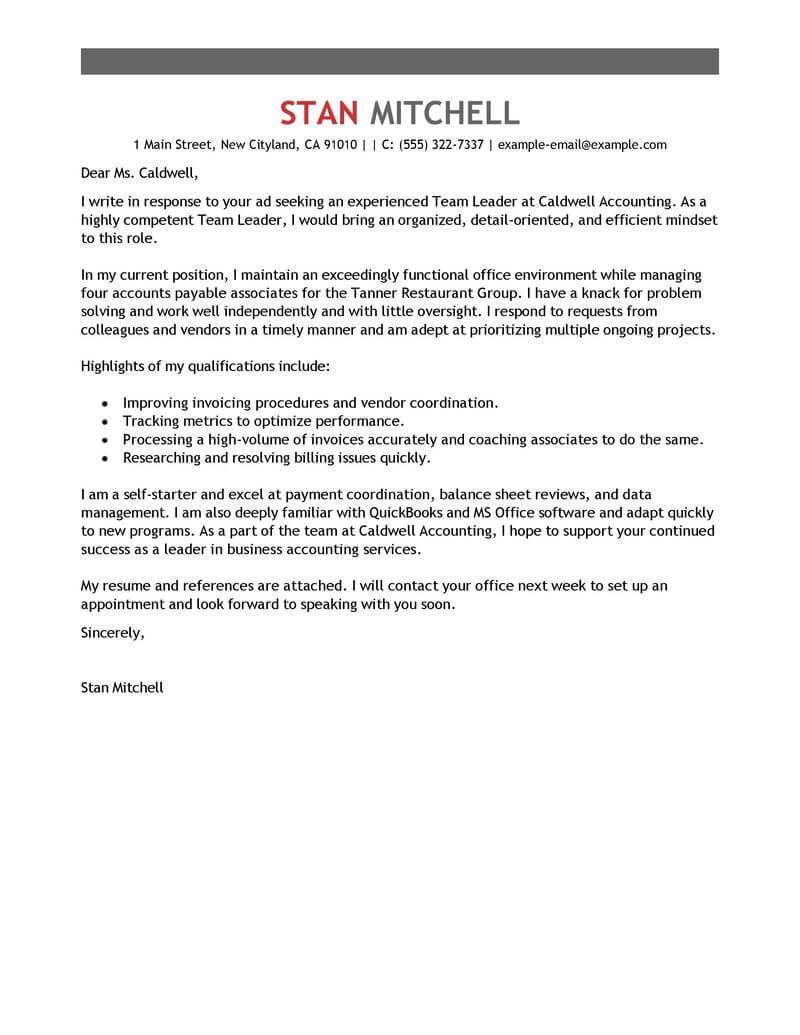 group leader cover letter