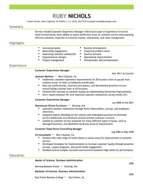 customer service resume livecareer