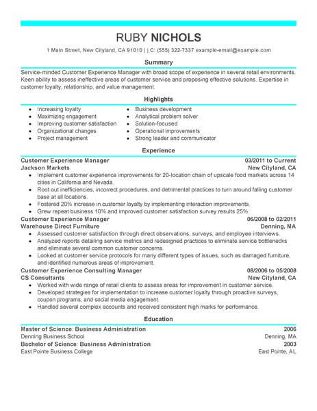 customer experience manager resume examples