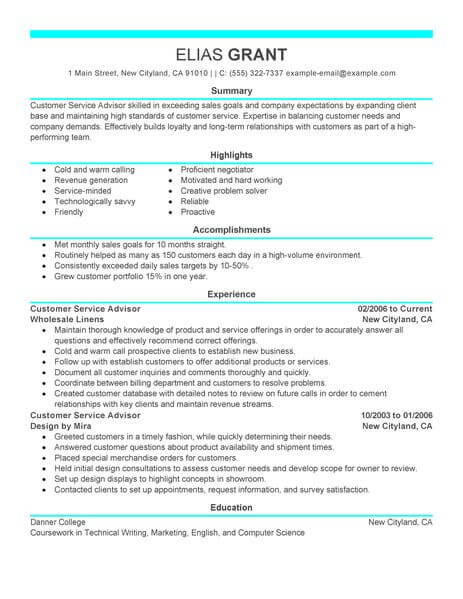 resume service advisor