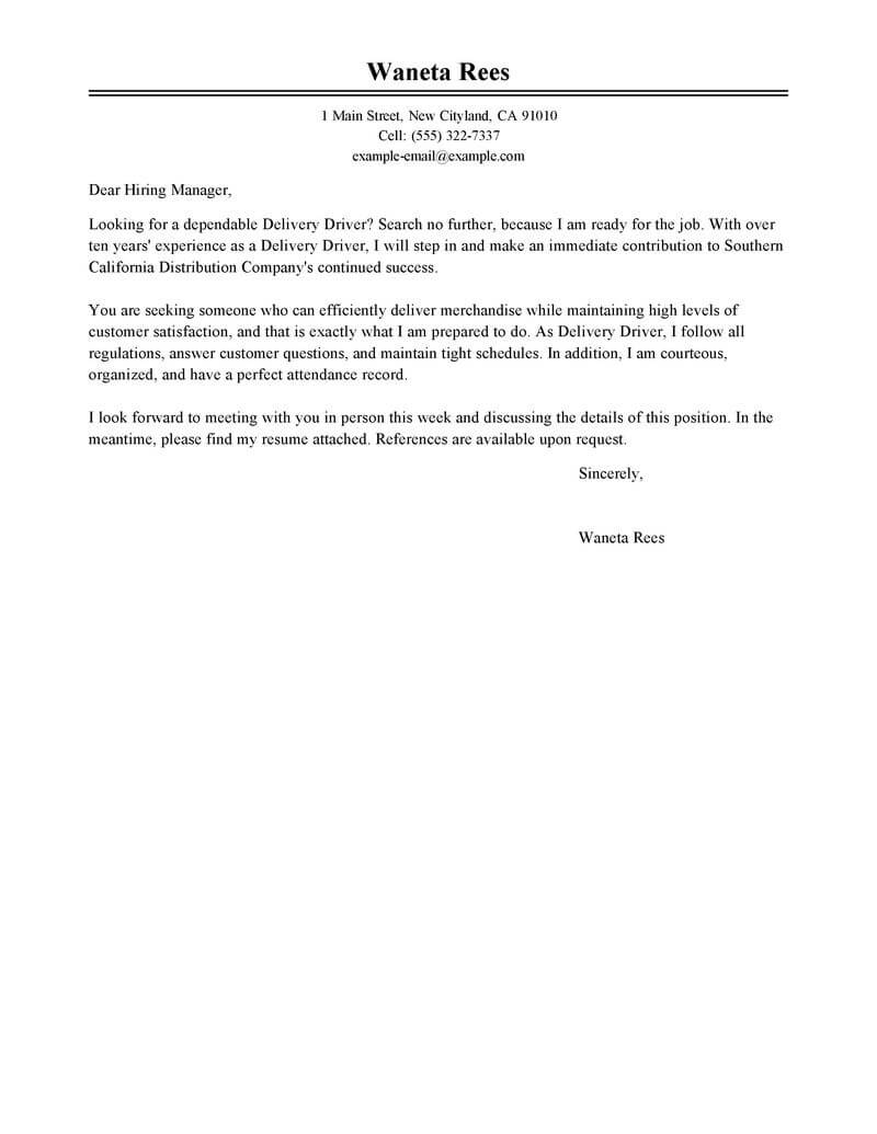 sample of application letter for driving position