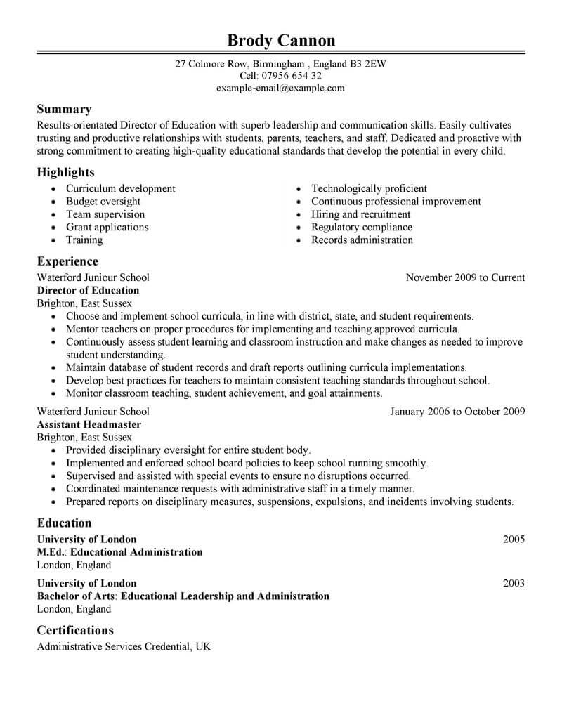 resume help for education position