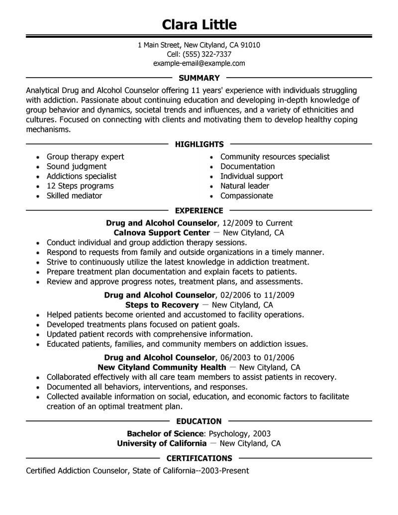 Addiction Counselor Resume Christopherfuchs Blog