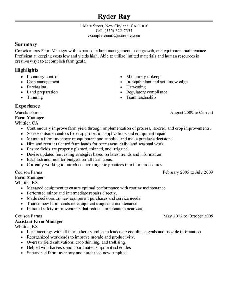 agriculture job resume format