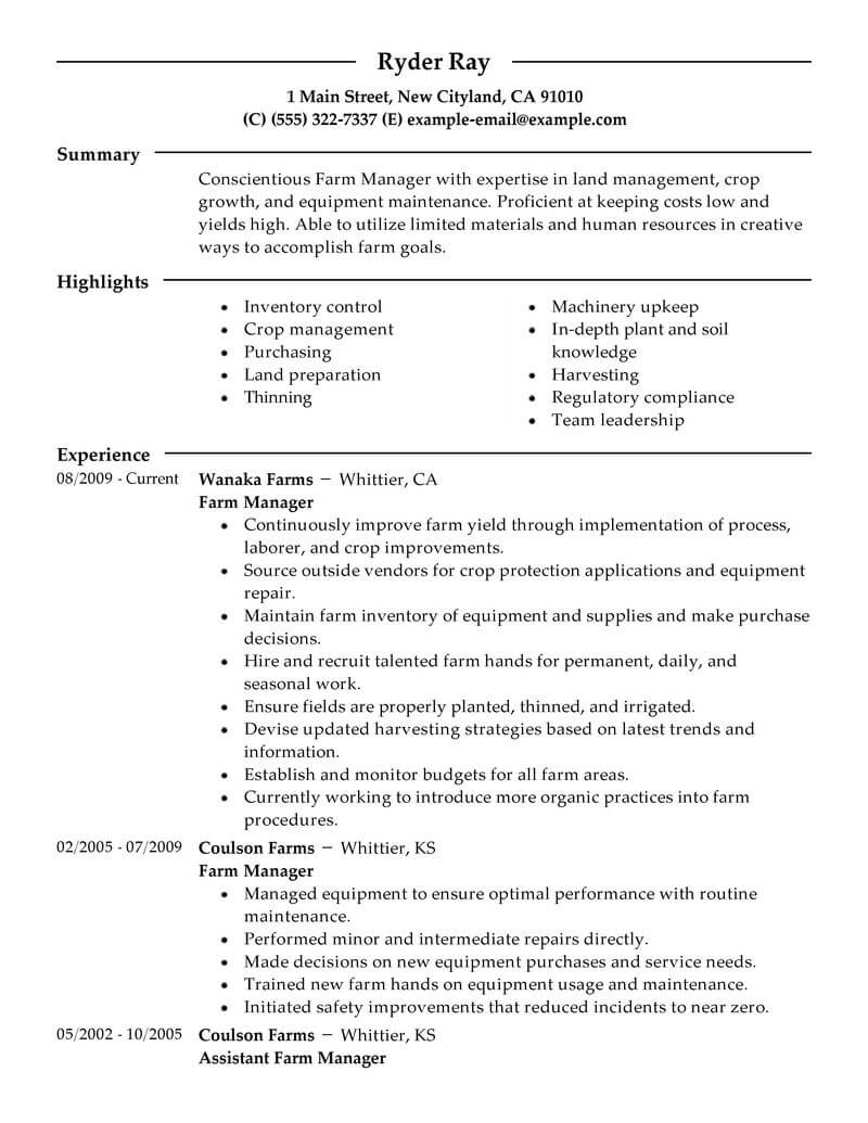 farm worker resume example