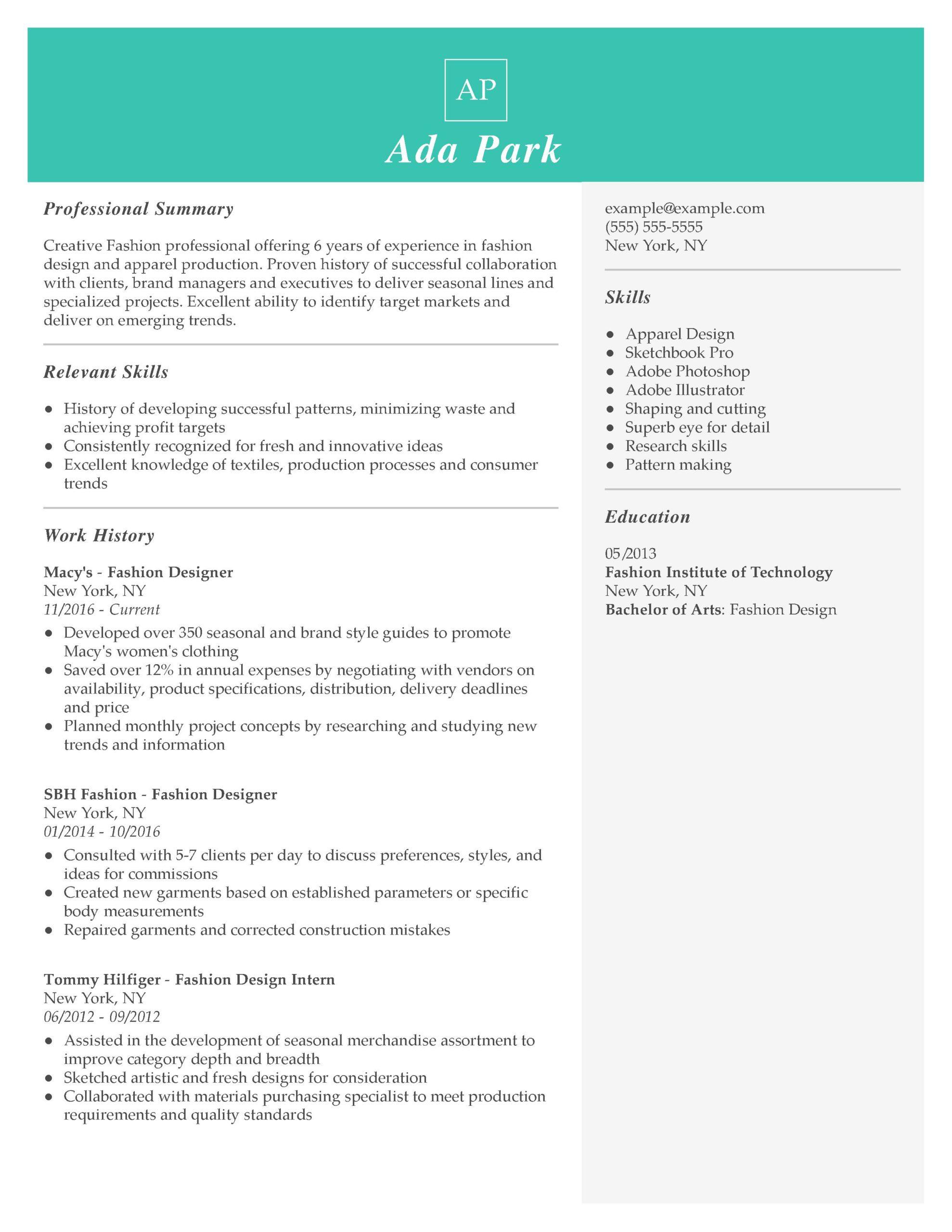 resume summary of qualifications for fashion