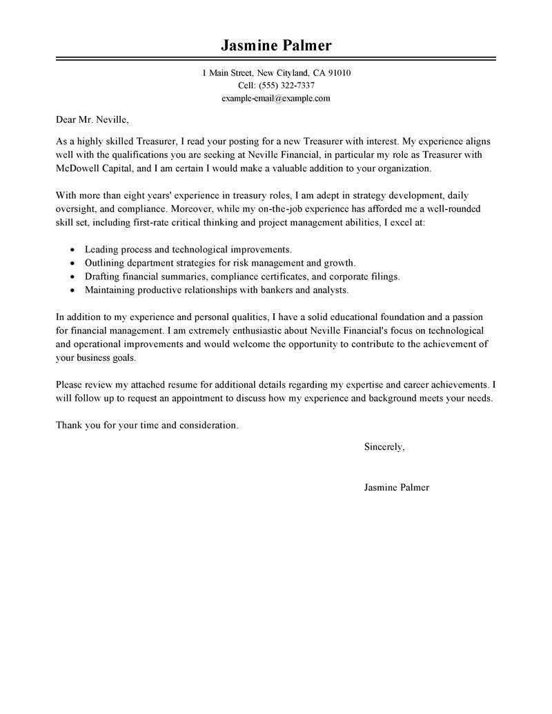 application letter example for treasurer