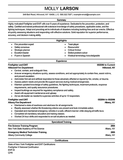 resume profile examples paramedic