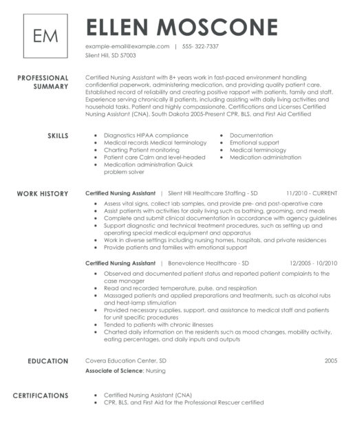 nurse aide resume example