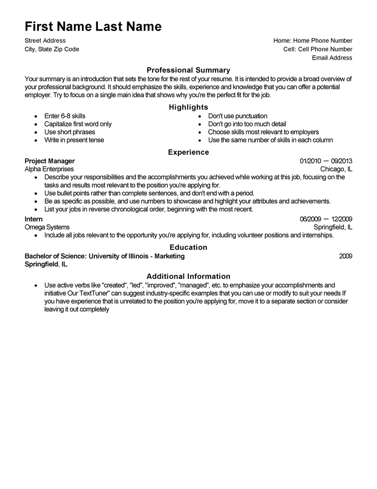 resume for personal summary