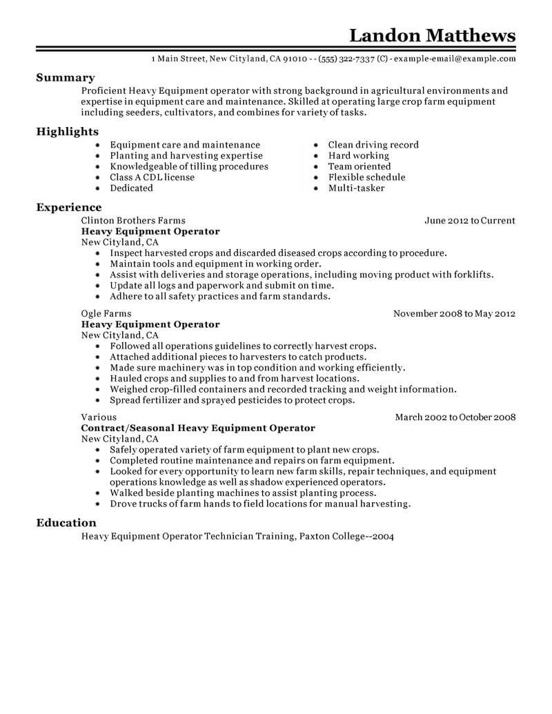 resume summary examples machine operator