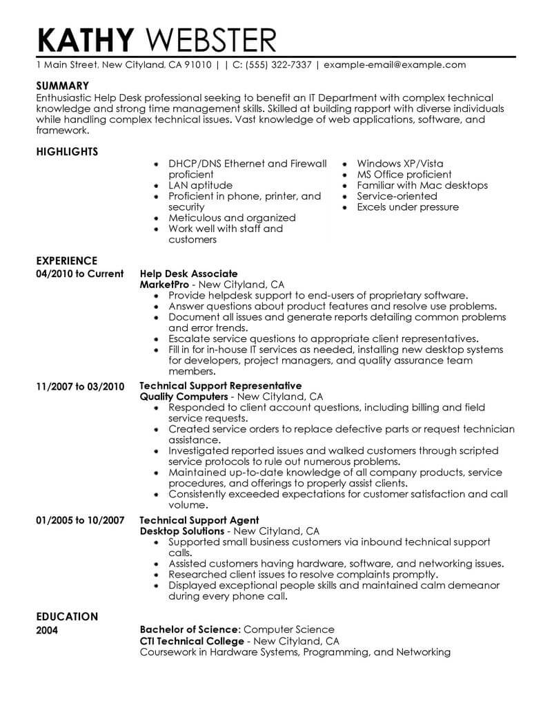 resume desktop support technician