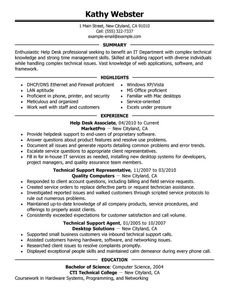 service desk resume template