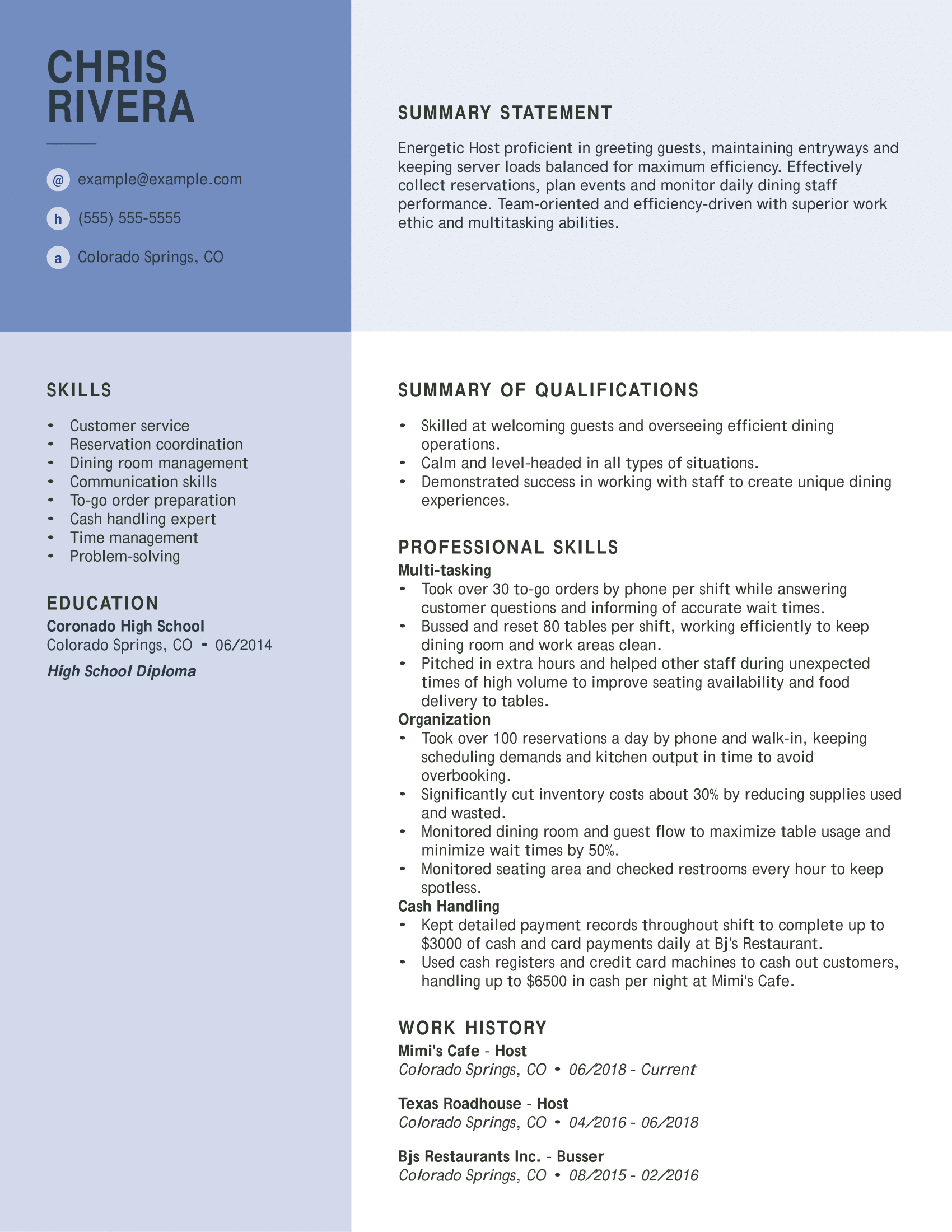 Professional Food Service Resume Examples LiveCareer