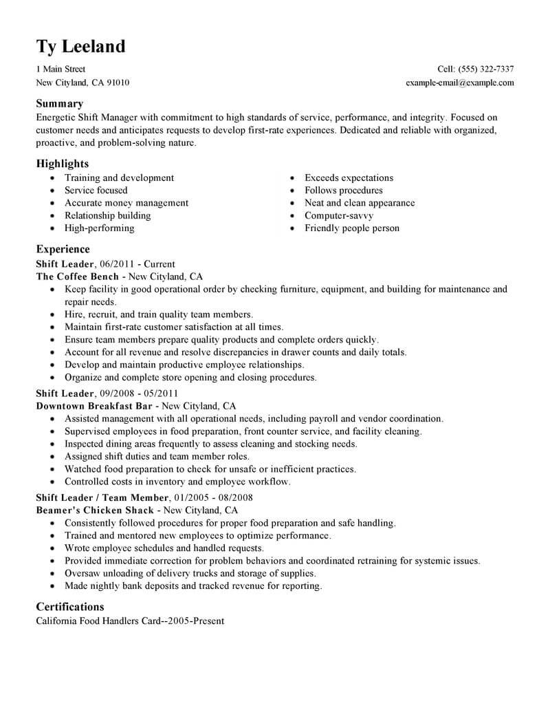 mcdonalds shift manager job description for resume